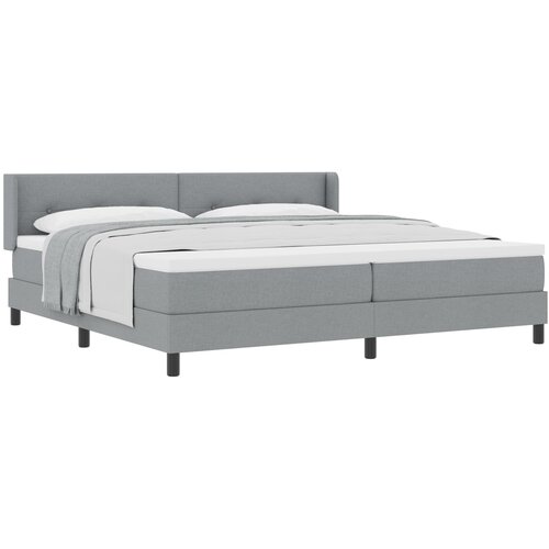 VidaXL Box Spring krevet s madracem svjetlosivi 200x200 cm tkanina, Uzglavlje s dugmadi tufted svjetlosivo 200 cm tkanina Slike