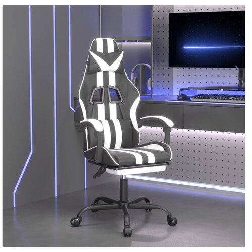  Vrtljiv gaming stol z oporo za noge črno in belo umetno usnje Cene