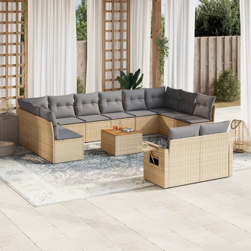 vidaXL 13-dijelni set vrtnih sofa s jastucima bež od poliratana Cijene