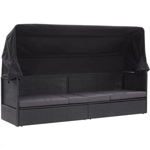 vidaXL Zunanji kavč z ležiščem iz poli ratana črn