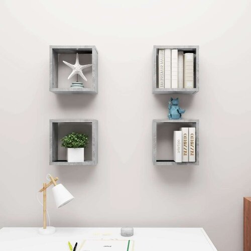  Kockaste zidne police 4 kom siva boja betona 30 x 15 x 30 cm - Beton siva 30 x 15 x 30 cm 4 1 Slike