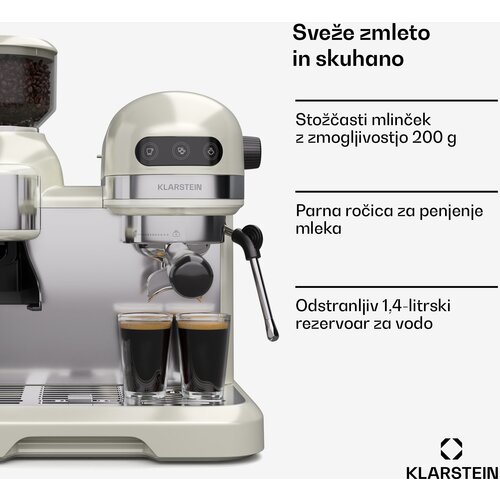 Klarstein Bella Café aparat za kavu s polugom | Vintage | mlinac | 19 bar | Pjenilica za mlijeko | 2 šalice | 1150 W Cijene