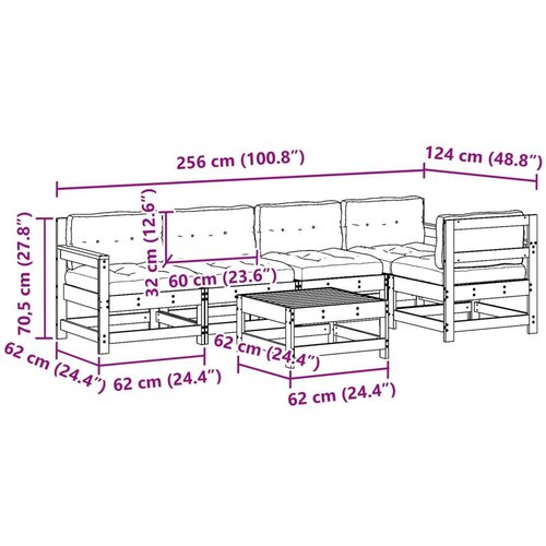  Set lounge namje&amp;scaron;taja za vrt 6 pcs Vosak Smeđa Masivna borovina - Vosak smeđa bor Slike