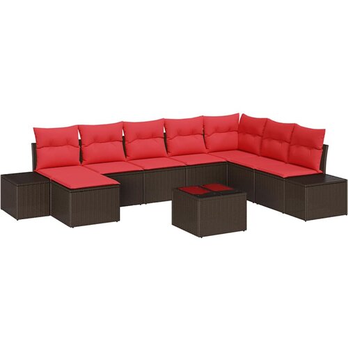 vidaXL Vrtna sedežna garnitura 9 pcs Rjava in rdeča 319 x 209 x 85 cm, (5000020593) Cene