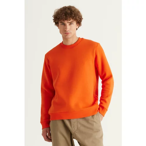 AC&Co / Altınyıldız Classics Men's Orange Standard Fit Normal Cut Inner Fleece 3 Threads Crew Neck Cotton Sweatshirt.