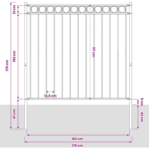 Element Ograde ASSEN Siva 170 x 170 cm Čelik Slike