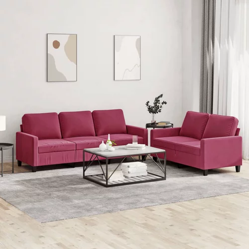  2-dijelni set sofa s jastucima crvena boja vina baršunasti