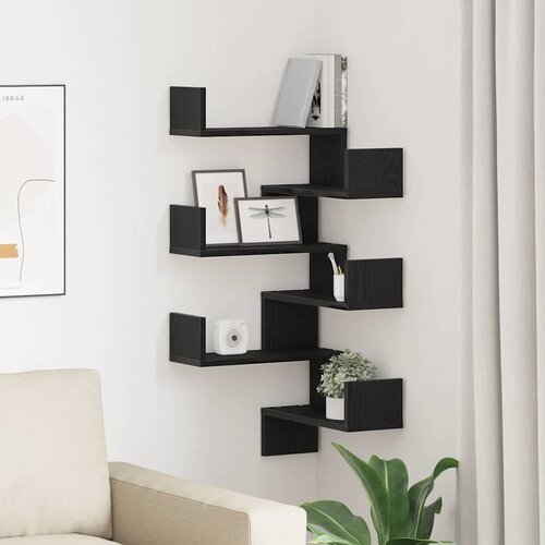  Polica na zidu s policom 2 pcs Crni hrast 40 x 40 x 49,5 cm Cene