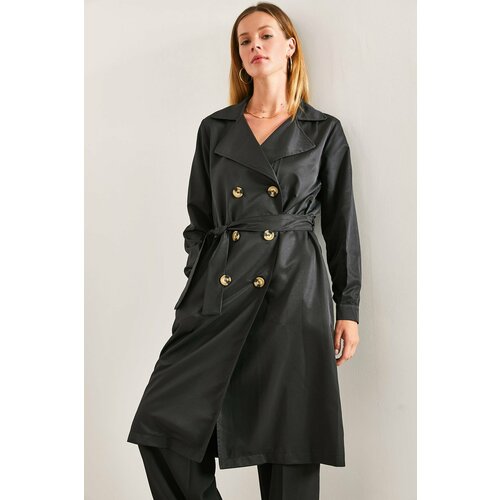 Bianco Lucci Women's Buttoned Belted Trench Coat Cene