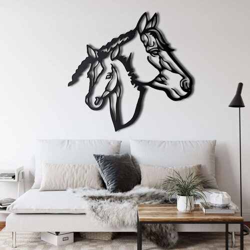 Wallxpert metalni zidni ukras 5074, glave kobile i ždrebeta, 75 x 72 cm, crni Cene