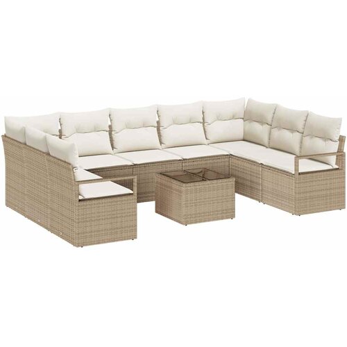 vidaXL Set vrtnih sofa od 10 komada s jastučićima smeđi poli ratan, Vrtna sofa za dvije osobe s jastučićima bež poli ratan Cijene