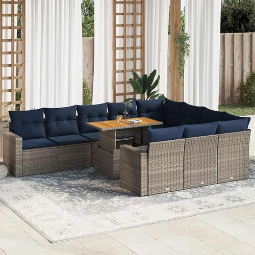 VidaXL 11-dijelni set vrtnih sofa od poliratana s jastucima sivi Slike