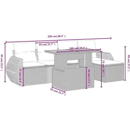 VidaXL 6-dijelni set vrtnih sofa s jastucima bež od poliratana Slike