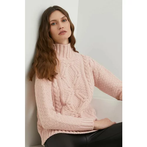Answear Lab vuneni pulover za žene, boja: ružičasta, topli, s dolčevitom