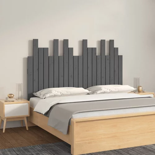 vidaXL Stensko posteljno vzglavje sivo 127,5x3x80 cm trdna borovina