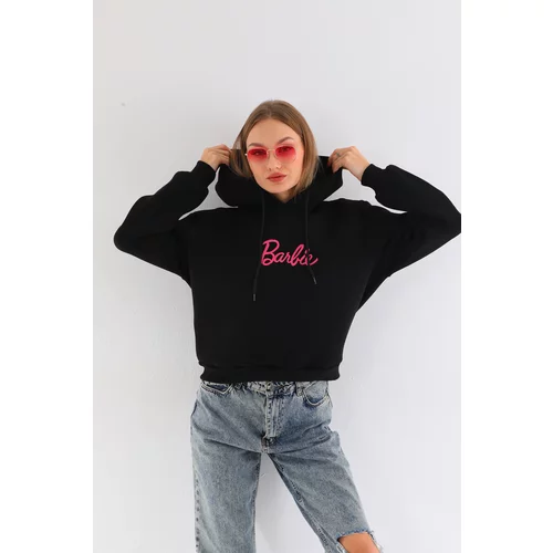 BİKELİFE Oversize Barbie Printed Hooded Thick Cotton Sweatshirt.