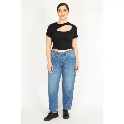 Şans Women's Blue Plus Size Jeans with Front Pocket Detail