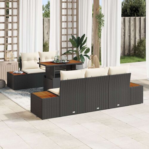  Vrtna sofa Set Set od 6 Crna smeđa Ratan drvo poliester Slike