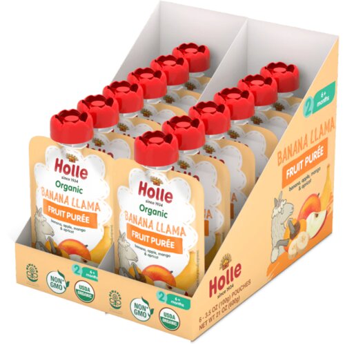 Holle Pire od banane, jabuke, manga i marelice &amp;quot;Banana lama&amp;quot; - Organski 100g , pakiranje 12komada, xxl Slike