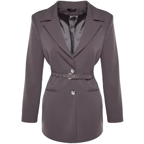 Trendyol Anthracite Premium Woven Tie Detail Blazer Jacket