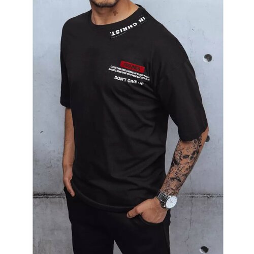 DStreet Black RX4608z men's T-shirt with print and badges Slike