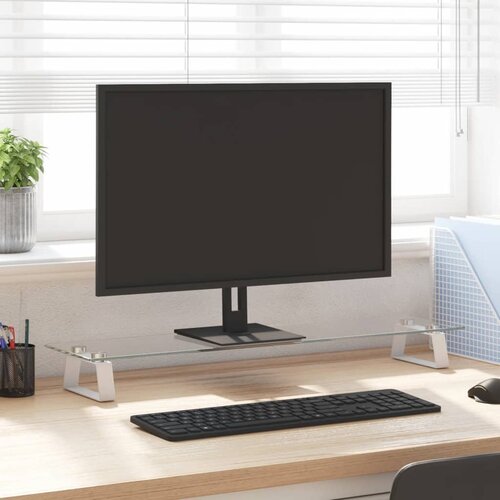  Stalak za monitor bijeli 80x20x8 cm kaljeno staklo i metal Cijene