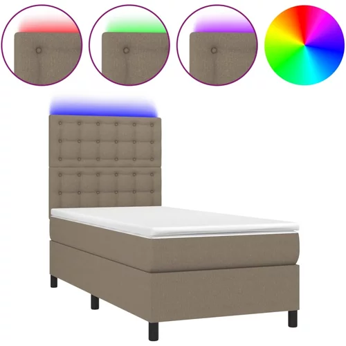 vidaXL Box spring postelja z vzmetnico LED taupe 90x190 cm blago, (20902061)