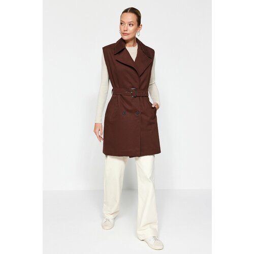 Trendyol Brown Oversize Belted Trench Coat Vest Slike