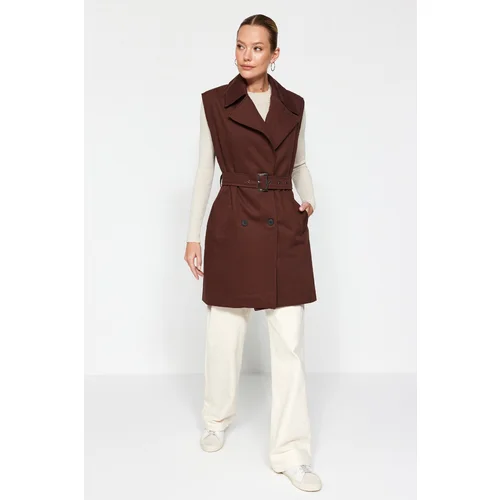 Trendyol Brown Oversize Belted Trench Coat Vest