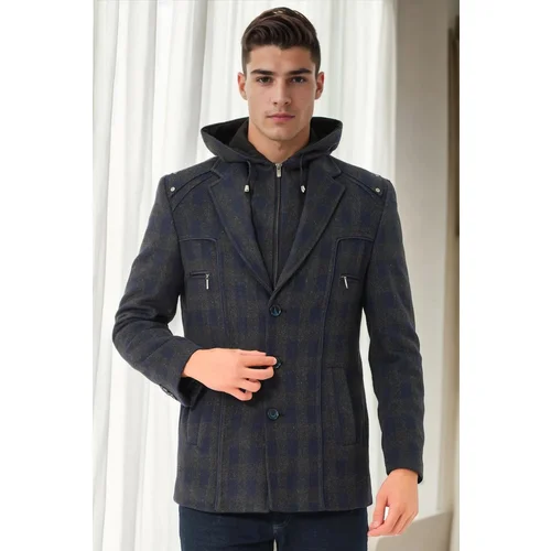 Dewberry K7532 MEN'S COAT-PLAID NAVY BLUE-1