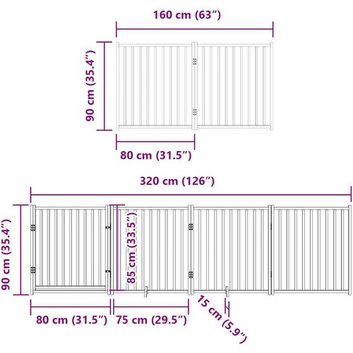 vidaXL Ograda za pse z vrati zložljiva 8 panelov črna 640 cm les Cene