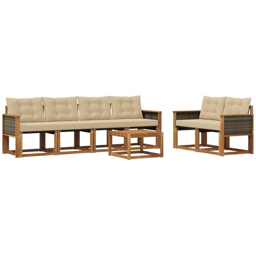 vidaXL Zunanja garnitura za sedenje z blazino 7 pcs Naravna in bež, (5000271302) Cene