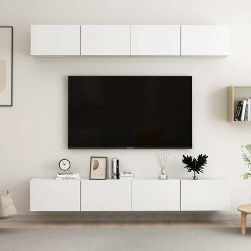 VidaXL TV omarice 4 kosi bele 100x30x30 cm iverna plo&amp;scaron;ča Slike
