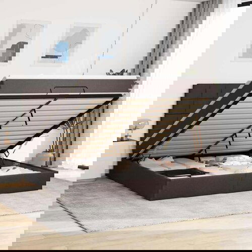  Otomanski posteljni okvir z vzmetnico rjav 160x200 cm blago, (22053220) Slike