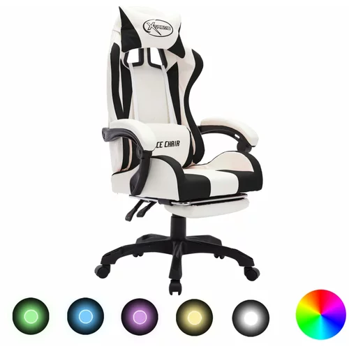  Igraća stolica s RGB LED svjetlima crno-bijela od umjetne kože