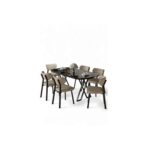 Hanah home Set trpezarijskog stola i stolica (7 delova) Axton Black Marble Cappuccino Cene