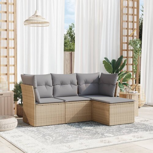 VidaXL 4-dijelni set vrtnih sofa s jastucima bež od poliratana Slike