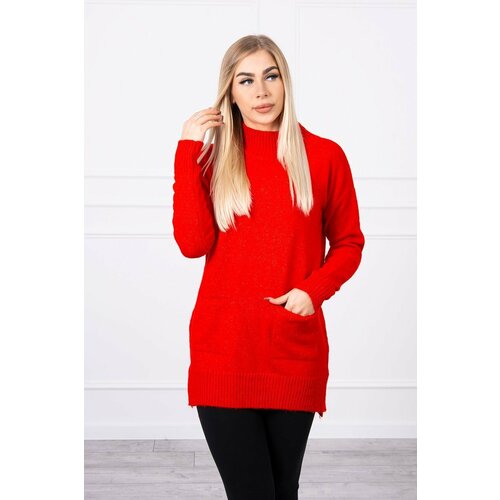 Kesi Sweater with stand-up collar red Cene