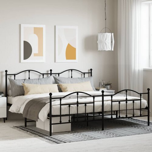 VidaXL Metalni okvir kreveta uzglavlje i podnožje crni 193x203 cm Slike