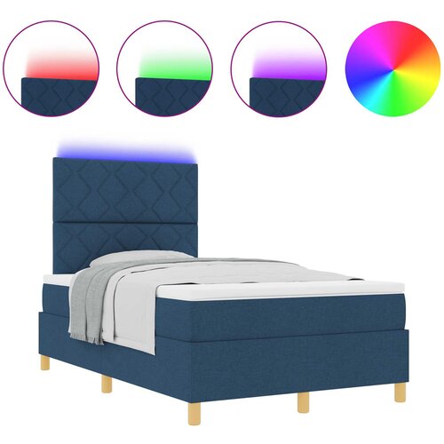 VidaXL LED Box Spring Krevet s madracem Plava 120 x 190 cm tkanina Slike