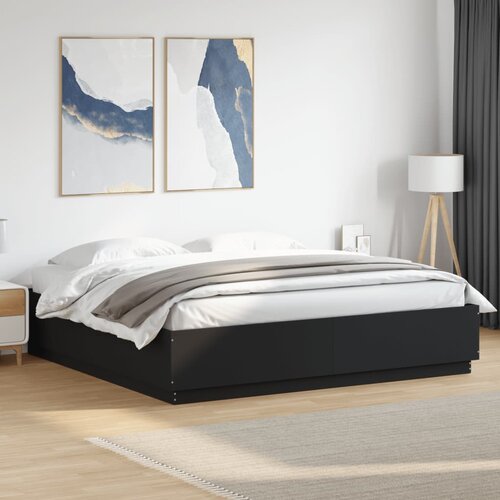  Okvir kreveta s LED svjetlima crni 200x200 cm konstruirano drvo Cijene