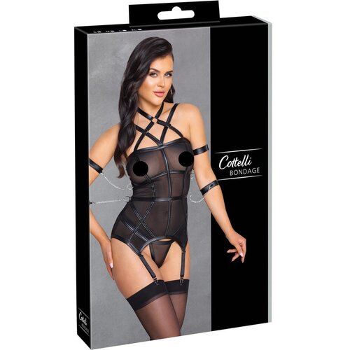 Cottelli Bondage - majica na naramenice s kopčama za ruke i tangama (crna) - M Cijene