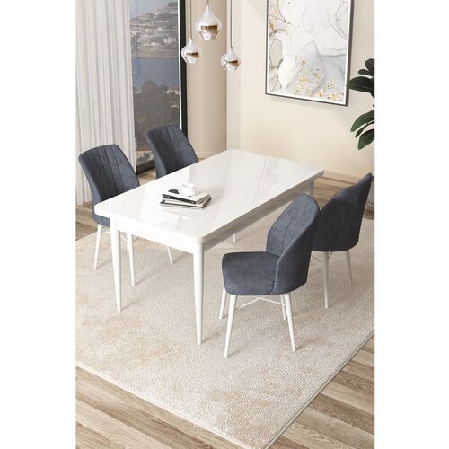 Hanah home Arp - White, Fume WhiteFume Dining Table & Chairs Set (5 Pieces) Cene