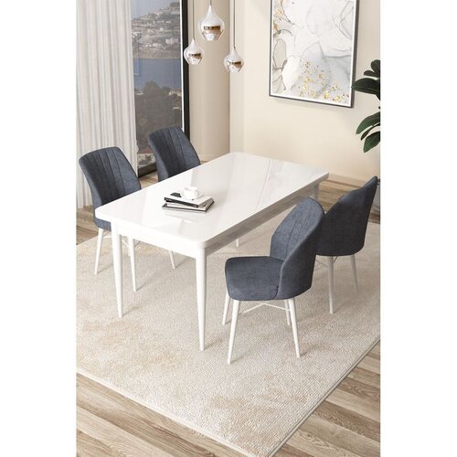 Hanah home Set Trpezarijski sto i 4 stolice Arp, Teget-bijela Cene