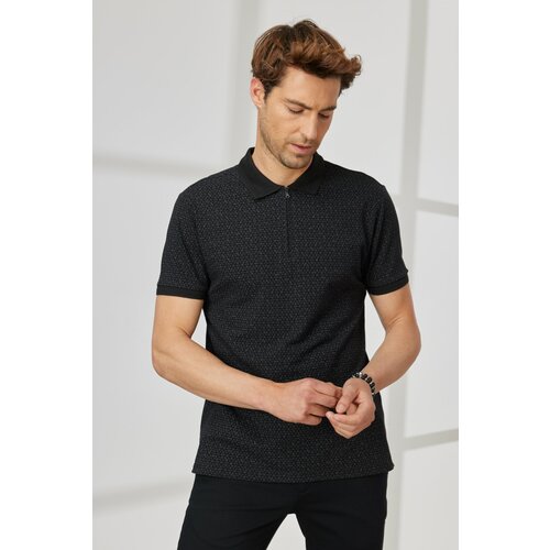 ALTINYILDIZ CLASSICS Men's Black Slim Fit Slim Fit Zipper Collar 100% Cotton Printed T-Shirt. Slike