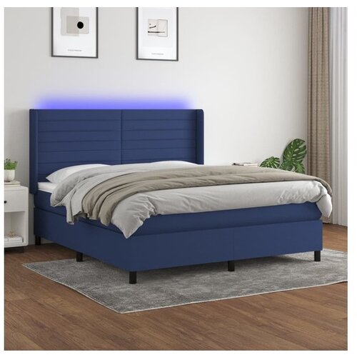 vidaXL Box spring postelja z vzmetnico LED modra 180x200 cm Cene