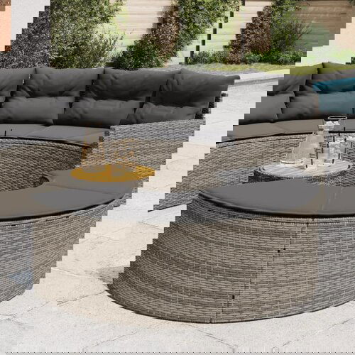 The Living Store Vrtni stolček za noge z blazino siv poli ratan - Vrtni Stolček Za Noge, (21474417) Slike