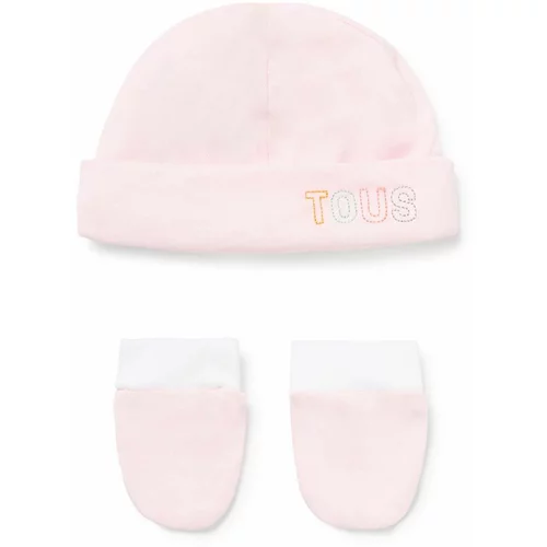 Tous Dječja kapa i rukavice boja: ružičasta, od tanke pletenine, pamučna