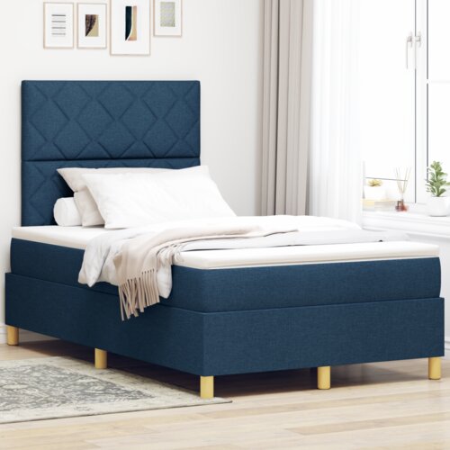 Box Spring Krevet s madracem &amp LED plava 120x200 cm tkanina Cijene