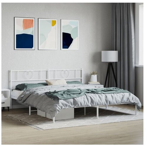 VidaXL Metalni okvir za krevet s uzglavljem bijeli 193x203 cm Slike